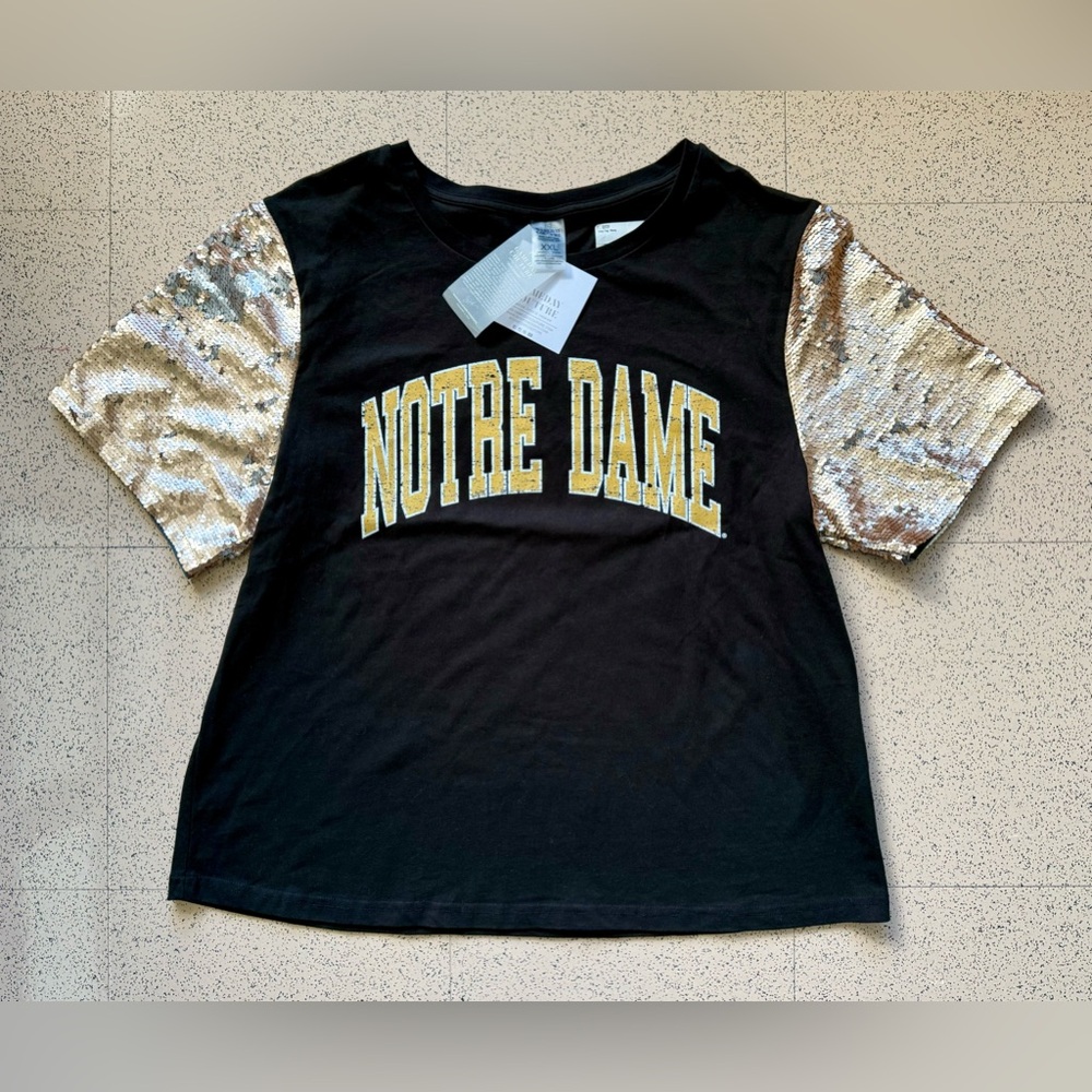 NOTRE DAME Game Day Couture XXL 2XL Sequin Shirt Top Jersey College Football 🏈